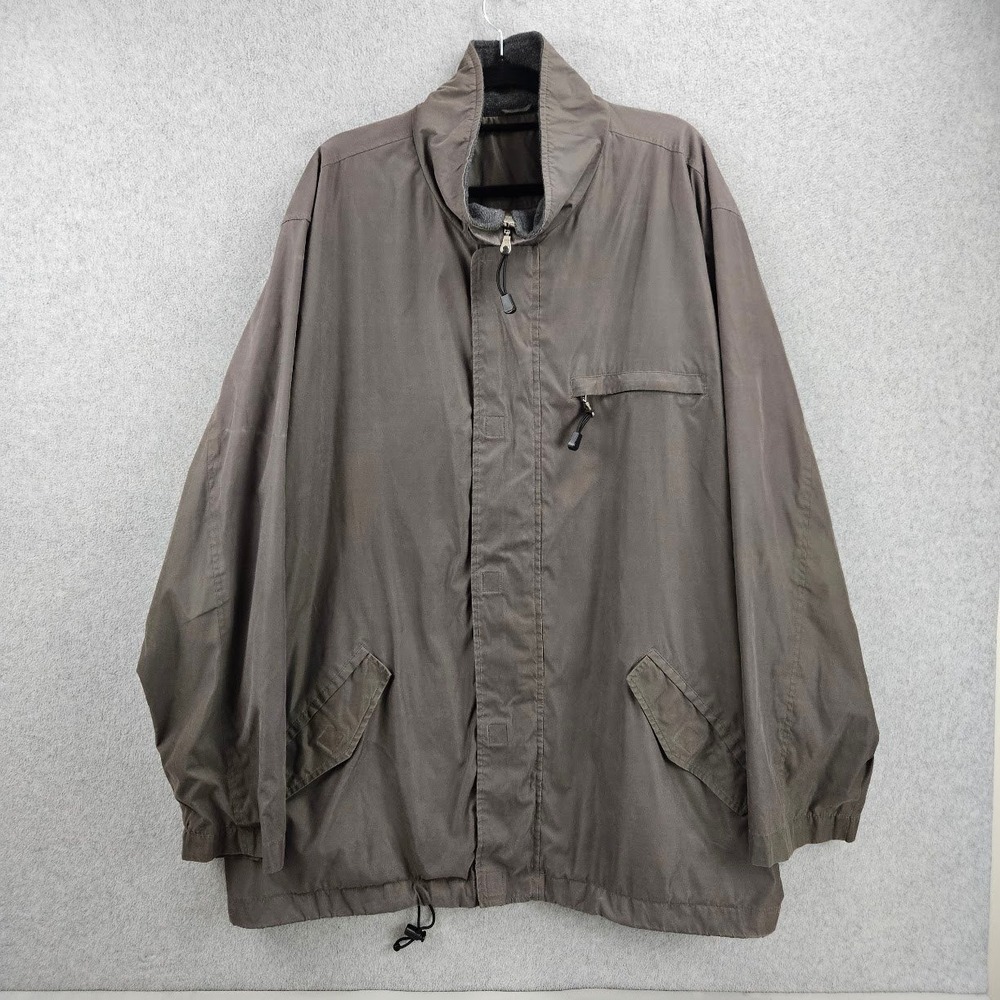 VINTAGE | 90s Microfiber Field Jacket Mens Olive Fleece Collar Harrington-Style